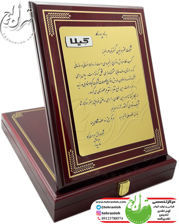 لوح تقدیر جعبه ای ویژه تشکر از نمایندگی فروش شرکت کیلا